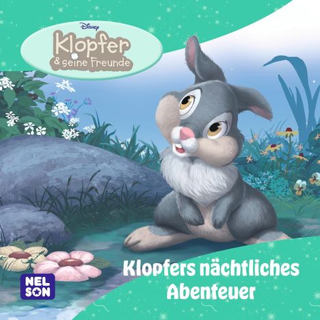 Text: "Klopfers nächtliches Abenteuer", "Klopfer & seine Freunde", "NELSON". Illustration eines Hasen in einer Waldlandschaft.