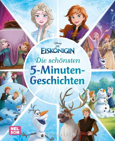 Text: "Die Eiskönigin - Die schönsten 5-Minuten-Geschichten." Illustrationen von Charakteren aus "Die Eiskönigin".
