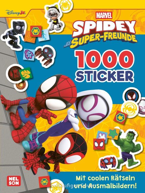 "Spidey und seine Super-Freunde. 1000 Sticker. Mit coolen Rätseln und Ausmalbildern!" Mehrere Superhelden abgebildet.
