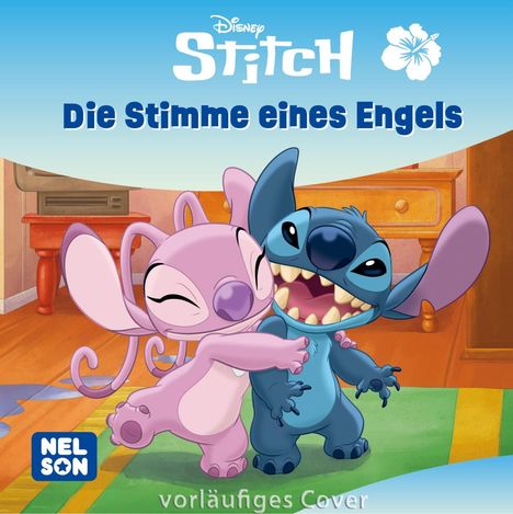 "Die Stimme eines Engels." Zwei bunte Figuren umarmen sich fröhlich in einem Raum. Links ein Logo.