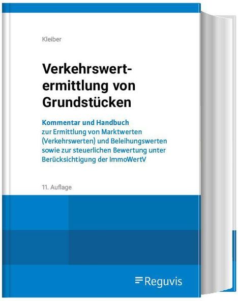 Titel: "Verkehrswertermittlung von Grundstücken". Untertitel über Werteermittlung. Blaue Buchgestaltung mit Reguvis-Logo.