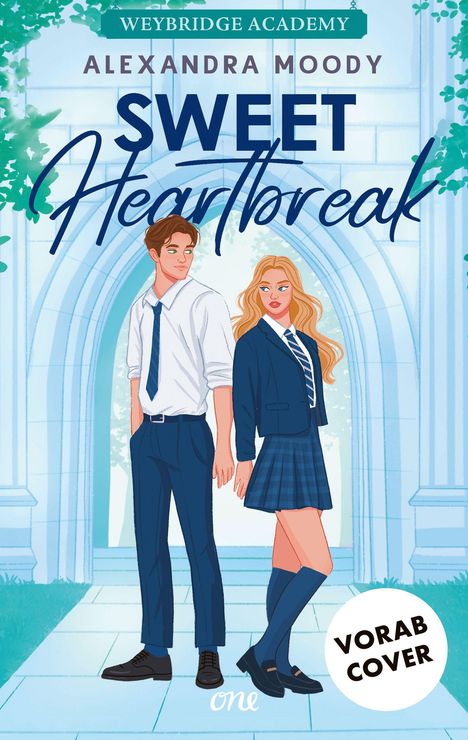 "Sweet Heartbreak" von Alexandra Moody, Weybridge Academy. Illustration: Schüler in Schuluniform vor einem Torbogen.