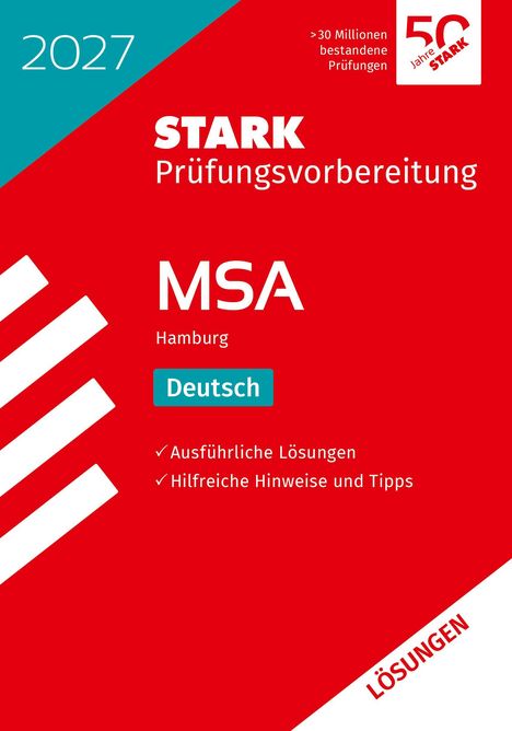 „STARK Prüfungs­vorbereitung MSA Hamburg Deutsch, Ausführliche Lösungen, Hilfreiche Hinweise und Tipps.“ Rotes Design.