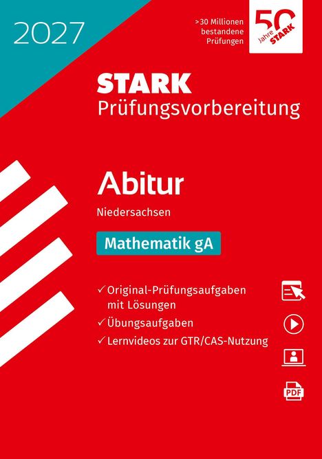 2027 STARK Prüfungsvorbereitung Abitur Niedersachsen Mathematik gA. Rotes Cover mit weißen Elementen.