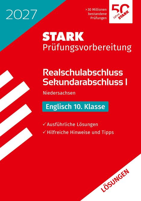 Titel: "Stark Prüfungsvorbereitung 2027". Thema: Englisch 10. Klasse. Farbe: Rot-Weiß-Design mit Logo.