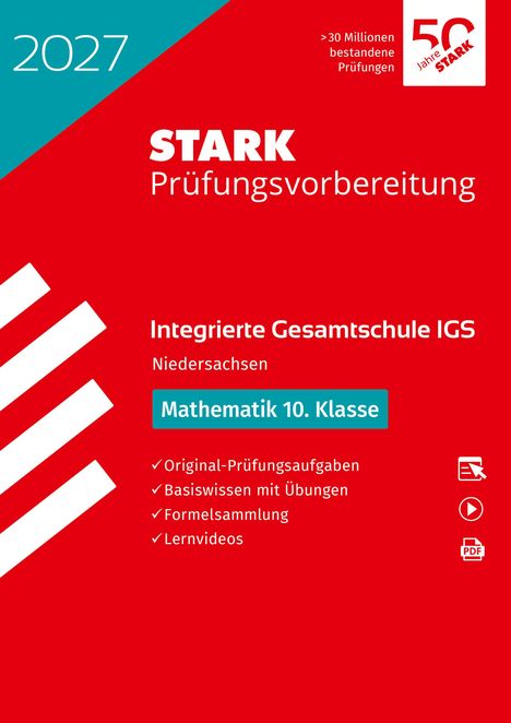 2027, STARK Prüfungsvorbereitung, Integrierte Gesamtschule IGS, Mathematik 10. Klasse, Niedersachsen. Rotes Cover.