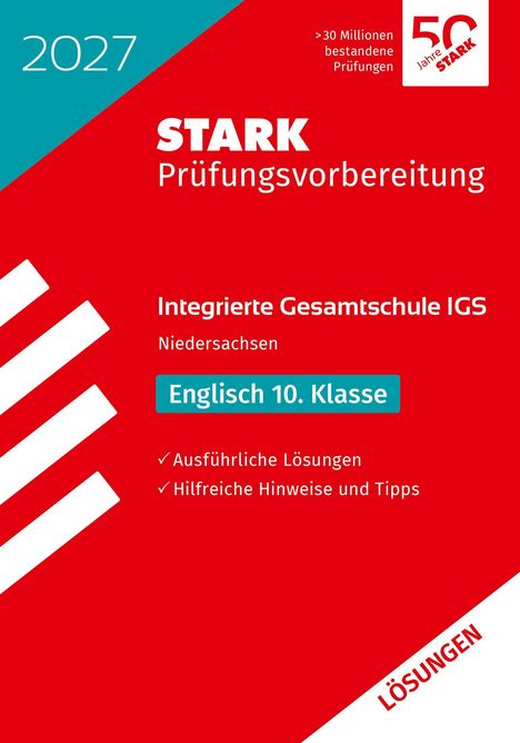 STARK Prüfungsvorbereitung, Englisch 10. Klasse, integrierte Gesamtschule, Niedersachsen, rote und blaue Farbblöcke.
