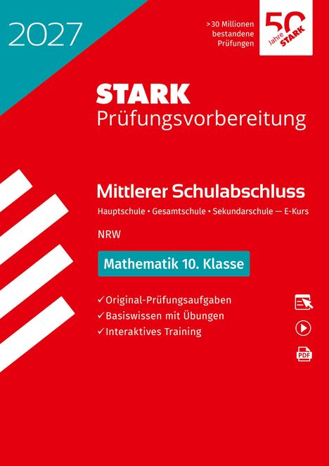 „STARK Prüfungsvorbereitung 2027: Mittlerer Schulabschluss, Mathematik 10. Klasse“ auf rotem Hintergrund. Logo oben.
