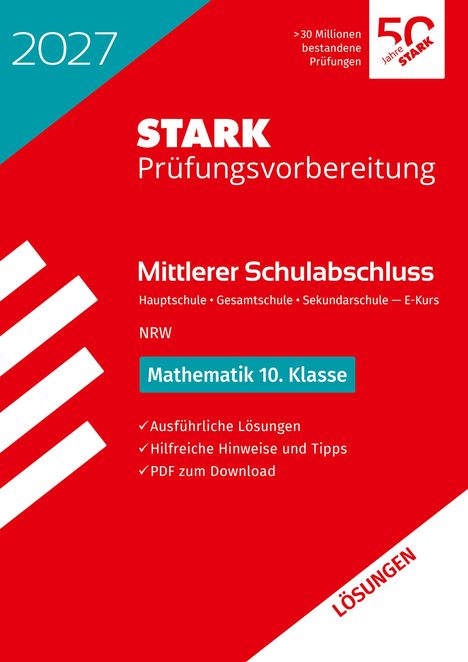 „2027“, „STARK Prüfungsvorbereitung“, „Mittlerer Schulabschluss“, „Mathematik 10. Klasse“, rote und türkisfarbene Gestaltung.