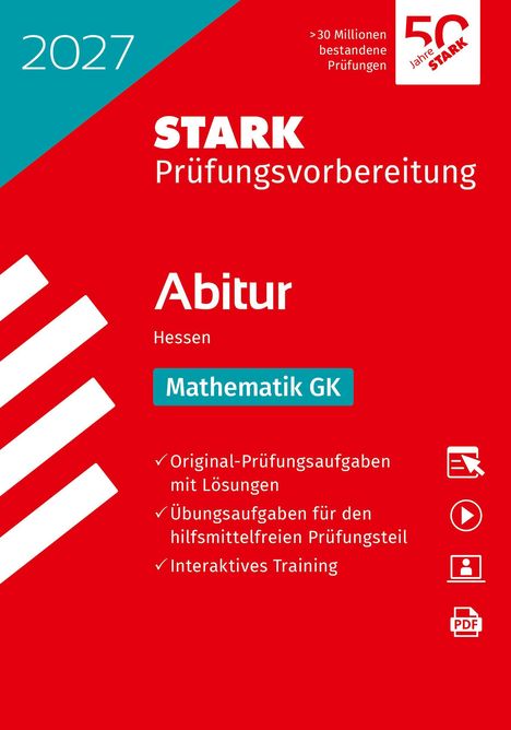 2027, STARK Prüfungsvorbereitung Abitur Hessen, Mathematik GK. Roter Hintergrund, Logo oben rechts.