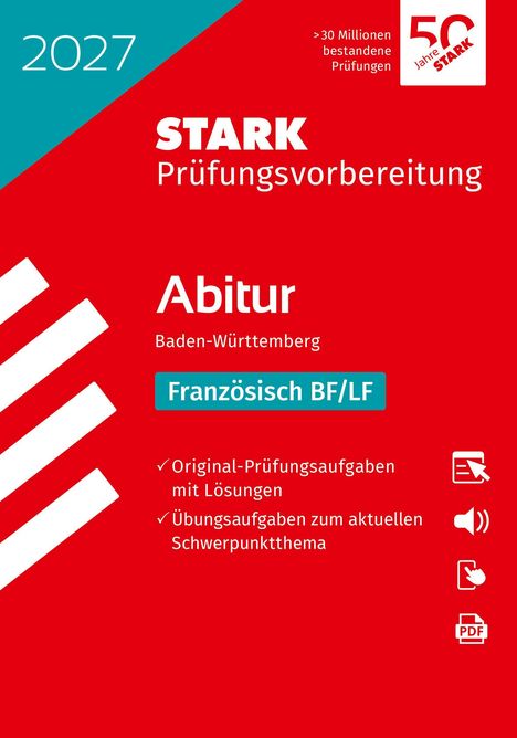 „STARK Prüfungsvorbereitung Abitur Baden-Württemberg Französisch BF/LF 2027“, rote und türkisfarbene Gestaltung.