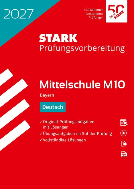 2027, STARK Prüfungsvorbereitung, Mittelschule M10, Bayern, Deutsch; Original-Prüfungsaufgaben, Lösungen. Rotes Design.