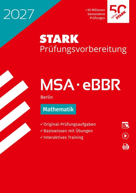 2027 STARK Prüfungsvorbereitung MSA·eBBR Berlin Mathematik ✓Original-Prüfungsaufgaben. Rotes und türkisfarbenes Design.