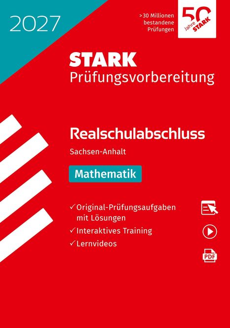 2027 STARK Prüfungsvorbereitung Realschulabschluss Sachsen-Anhalt Mathematik. Rotes Cover mit weißen Streifen.