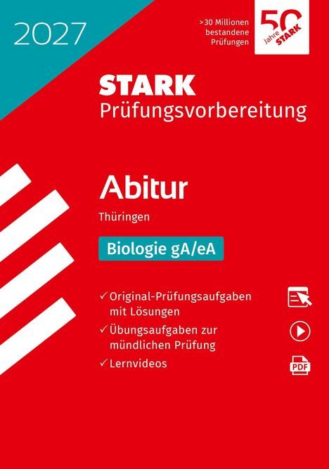 2027 STARK Prüfungsvorbereitung Abitur Thüringen Biologie gA/eA. Rotes Cover mit weißen und blauen Elementen.
