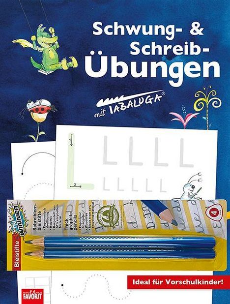 „Schwung- & Schreibübungen mit Tabaluga“, ideal für Vorschulkinder. Enthält Bleistifte und Vorlagen zum Nachzeichnen.