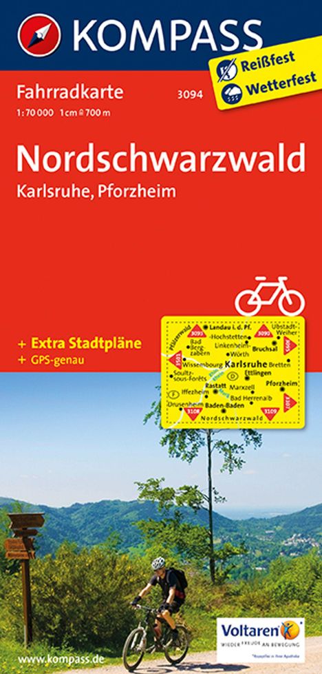KOMPASS Fahrradkarte 3094 Nordschwarzwald - Karlsruhe - Pforzheim, 1:70000, Buch