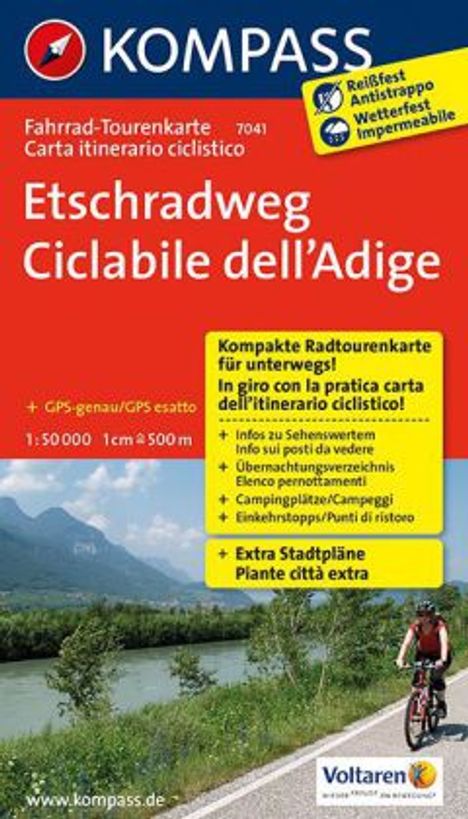KOMPASS Fahrrad-Tourenkarte Etschradweg - Ciclabile dell'Adige 1:50.000, Karten