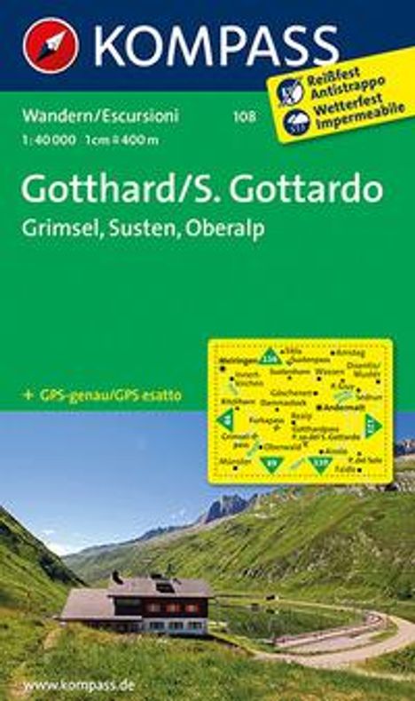 KOMPASS Wanderkarte 108 Gotthard/S. Gottardo - Grimsel - Susten - Oberalp 1:40.000, Karten