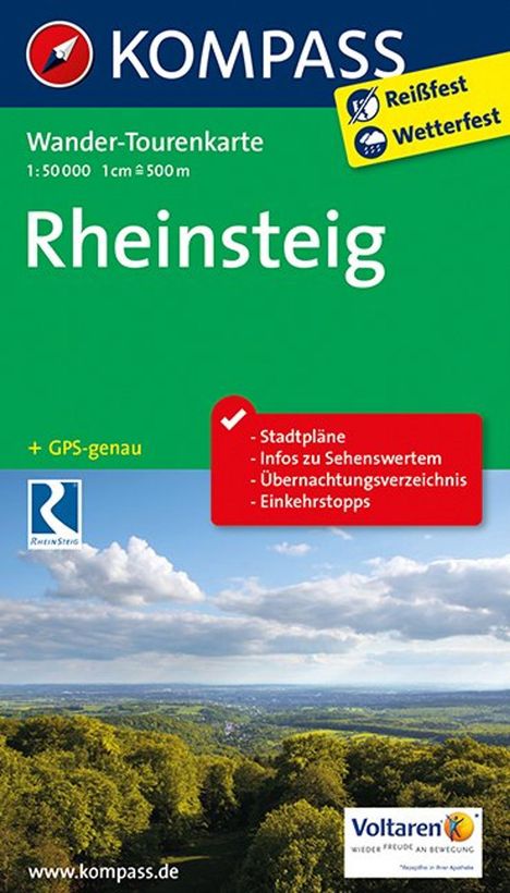 KOMPASS Wander-Tourenkarte Rheinsteig 1:50.000, Karten