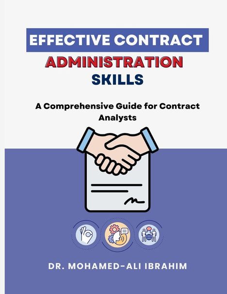 "Effective Contract Administration Skills" ist fett hervorgehoben. Eine Illustration zeigt einen Vertrag mit Handschlag.