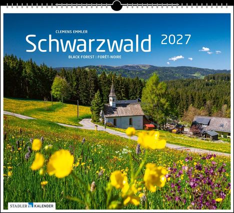 "Schwarzwald 2027" oben, darunter Landschaft mit Wiese, Blumen, Kirche, Häusern, Wäldern und Bergen im Hintergrund.