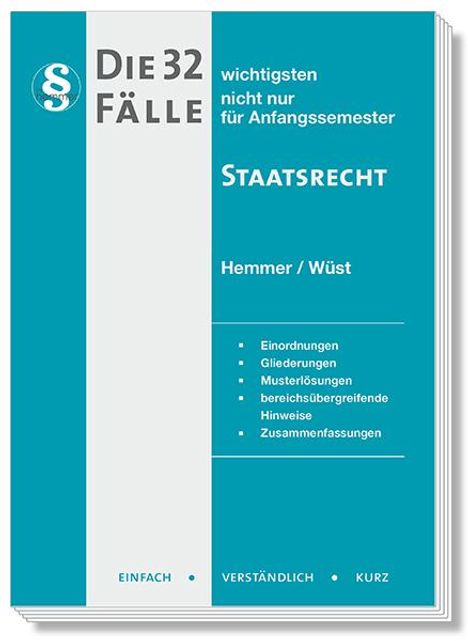 Karl-Edmund Hemmer: Hemmer, K: 32 wichtigsten Fälle Staatsrecht, Buch