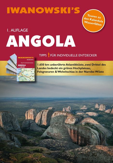 Oben steht "IWANOWSKI’S ANGOLA", "Tipps für individuelle Entdecker". Darunter Felsen und eine weite Landschaft.