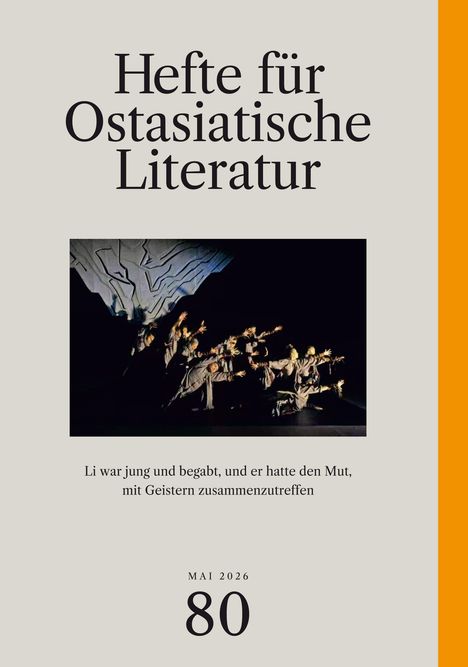 Titel: "Hefte für Ostasiatische Literatur". Darunter eine dunkle Szene mit Personen, die in dramatischer Haltung agieren.