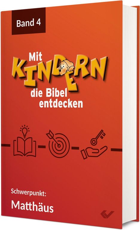 Band 4: Mit Kindern die Bibel entdecken. Schwerpunkt: Matthäus. Orangefarbener Buchumschlag mit Illustrationen.