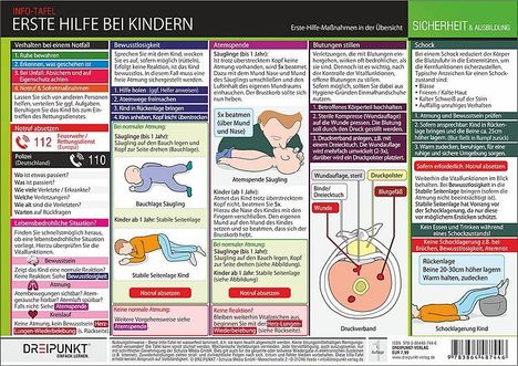 INFO-TAFEL: ERSTE HILFE BEI KINDERN. Verhalten bei einem Notfall: 1. Ruhe bewahren, 2. Erkennen, was geschehen ist.
