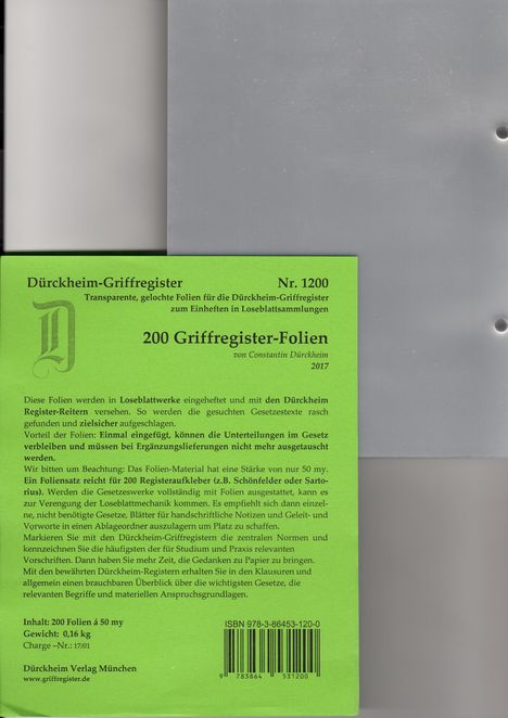 200 DürckheimRegister®-FOLIEN für STEUERGESETZE, SCHÖNFELDER u.a; zum Einheften und Unterteilen der roten Gesetzessammlungen, Buch
