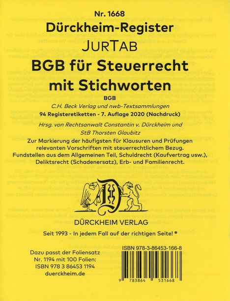 Constantin Dürckheim: DürckheimRegister® BGB im Steuerrecht mit Stichworten (2019), Buch