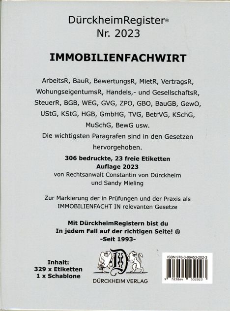 DürckheimRegister® IMMOBILIENFACHWIRT Griffregister (2019/2020), Buch
