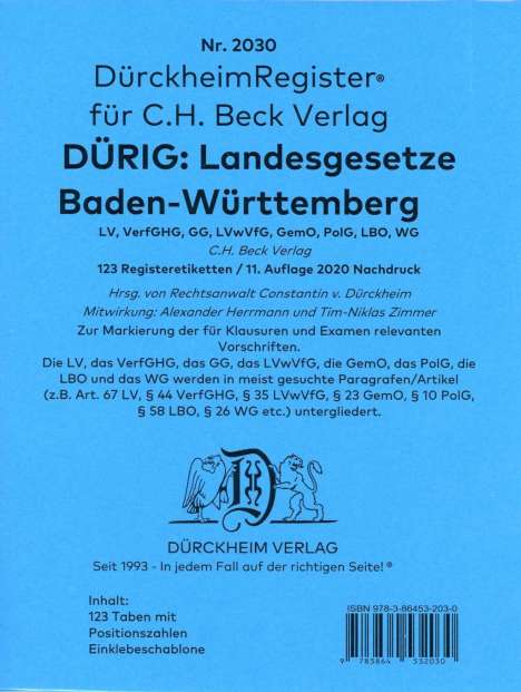 Constantin von Dürckheim: Dürckheim-Register 2030: Dürig BW, Buch