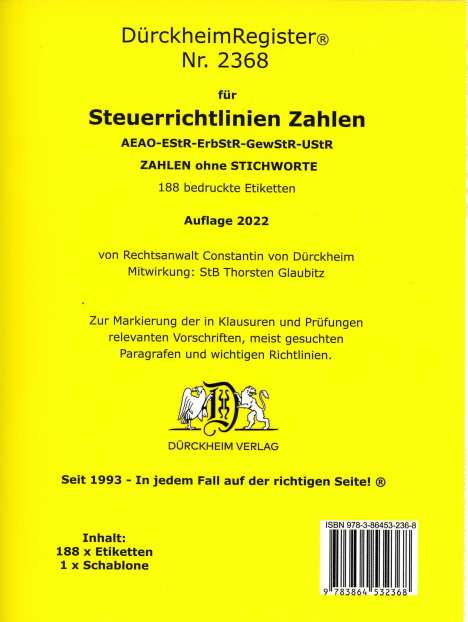 Thorsten Glaubitz: DürckheimRegister STEUERRICHTLINIEN (2020), Buch