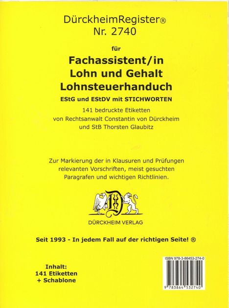 DürckheimRegister® BMF-Lohnsteuerhandbuch/EStG. Fachassistent Lohn und Gehalt (2022), Buch