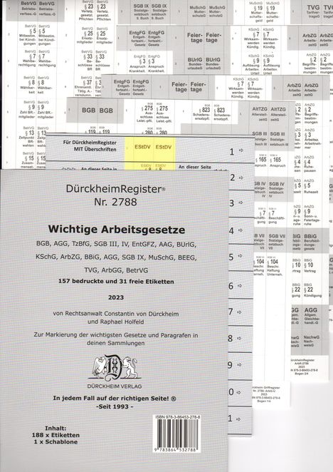 Constantin von Dürckheim: DürckheimRegister® ARBEITSGESETZE Nr. 2788 MIT STICHWORTEN, Buch
