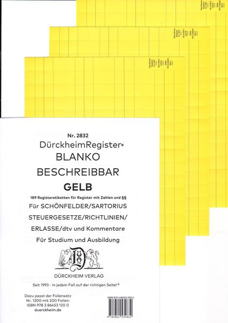 Constantin von Dürckheim: DürckheimRegister® BLANKO-GRÜN für Schönfelder/ Sartorius/ Steuergesetze/ Richtlinien/ Erlasse/ dtv und Kommentare, Buch