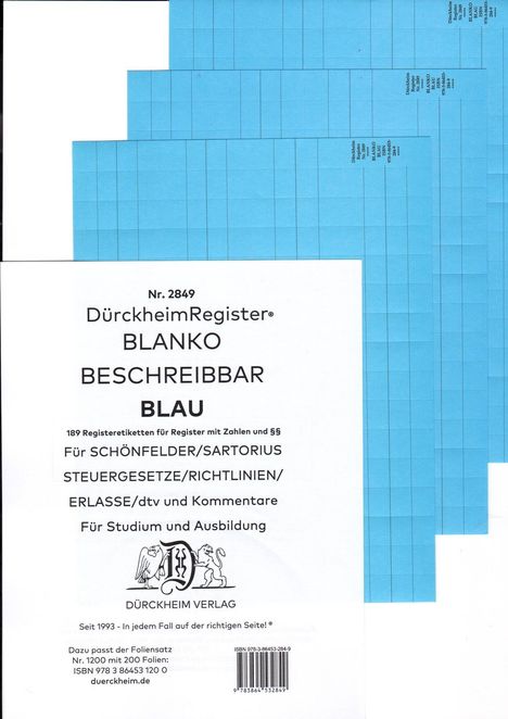 Constantin von Dürckheim: DürckheimRegister® BLANKO-BLAU beschreibbar für Gesetzessammlungen, Buch