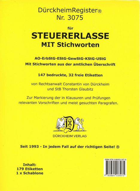 DürckheimRegister® STEUERERLASSE MIT Stichworten (2023), Diverse