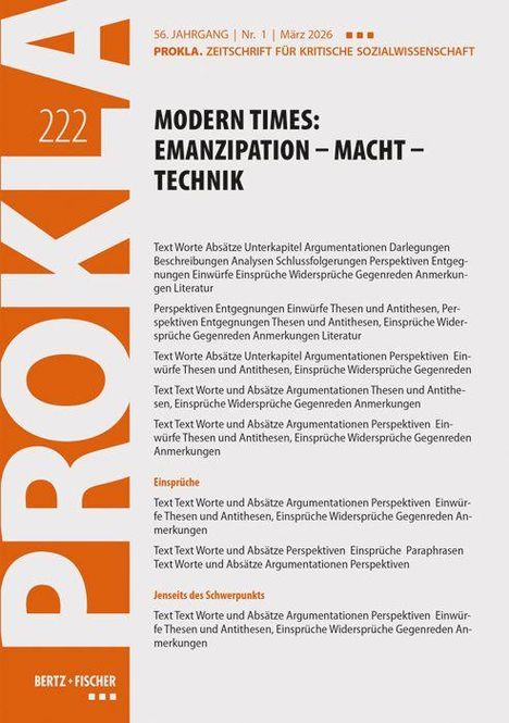 56. Jahrgang, Nr. 1, März 2026, PROKLA. Modern Times: Emanzipation – Macht – Technik. Links vertikal "PROKLA".