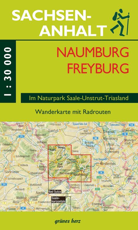 SACHSEN-ANHALT, NAUMBURG FREYBURG, Naturpark Saale-Unstrut-Triasland, Wanderkarte mit Radrouten, Maßstab 1:30000.