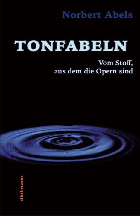"TONFABELN" - "Vom Stoff, aus dem die Opern sind". Unten in Blau-Lila: Kreismuster wie Wasserwellen.
