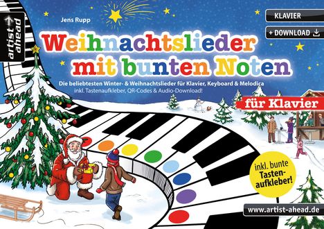 Jens Rupp: Weihnachtslieder mit bunten Noten für Klavier, Buch