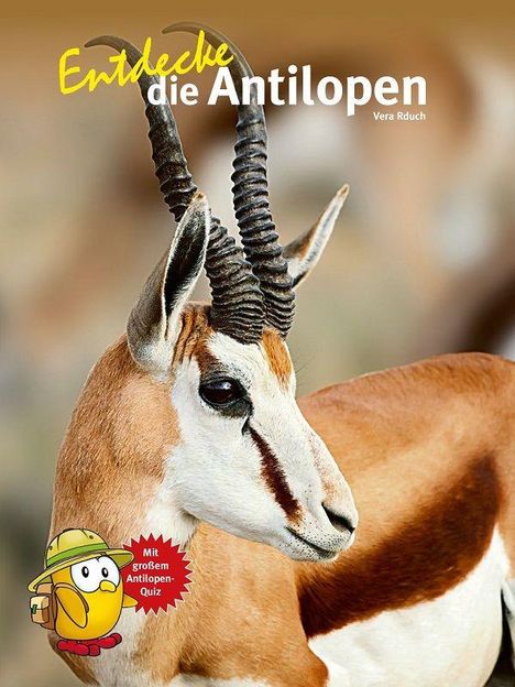 "Entdecke die Antilopen" und "Mit großem Antilopen-Quiz" sind die Haupttexte. Ein Antilopenkopf ist abgebildet.