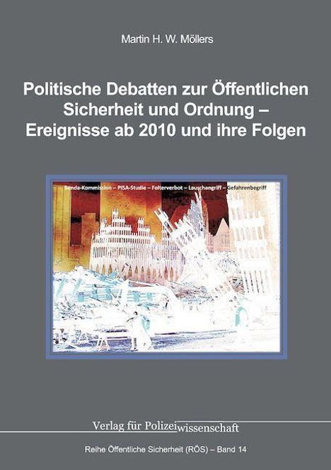 Text: "Politische Debatten zur Öffentlichen Sicherheit und Ordnung – Ereignisse ab 2010 und ihre Folgen." Verlag und Autor genannt. Unten ein abstraktes Bild von modernem Gebäude.