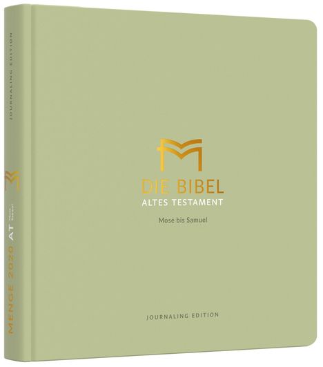 "Die Bibel Altes Testament, Mose bis Samuel, Journaling Edition." Hellgrünes Buch, goldener Text, schlichtes Design.