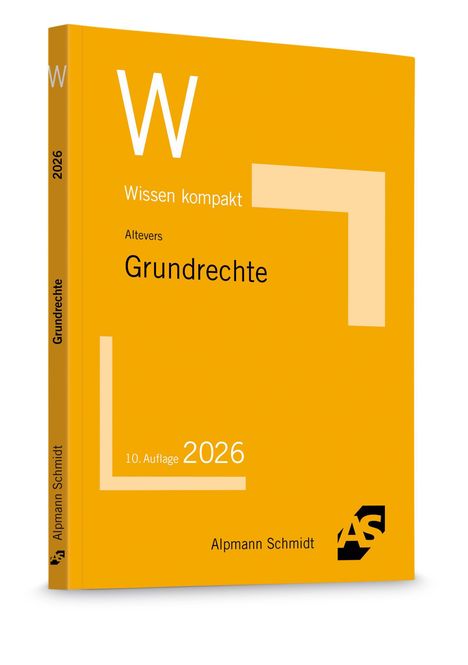 Wissen kompakt, Altevers, Grundrechte, 10. Auflage 2026. Gelbes Buchcover mit einem minimalistischen Designelement.