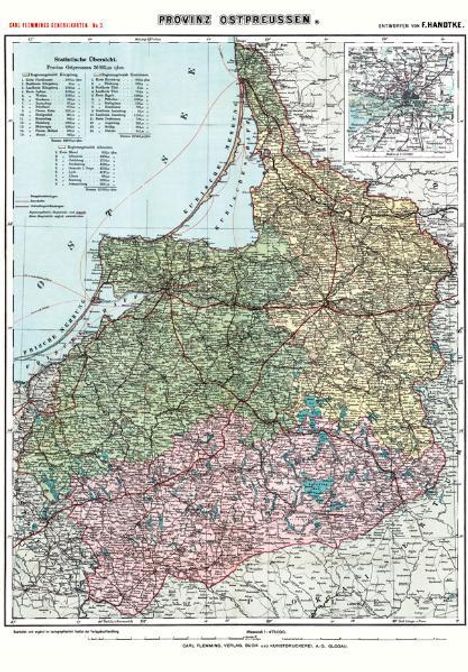 Friedrich H. Handtke: Historische Karte: Provinz Ostpreussen um 1910 (Plano), Karten